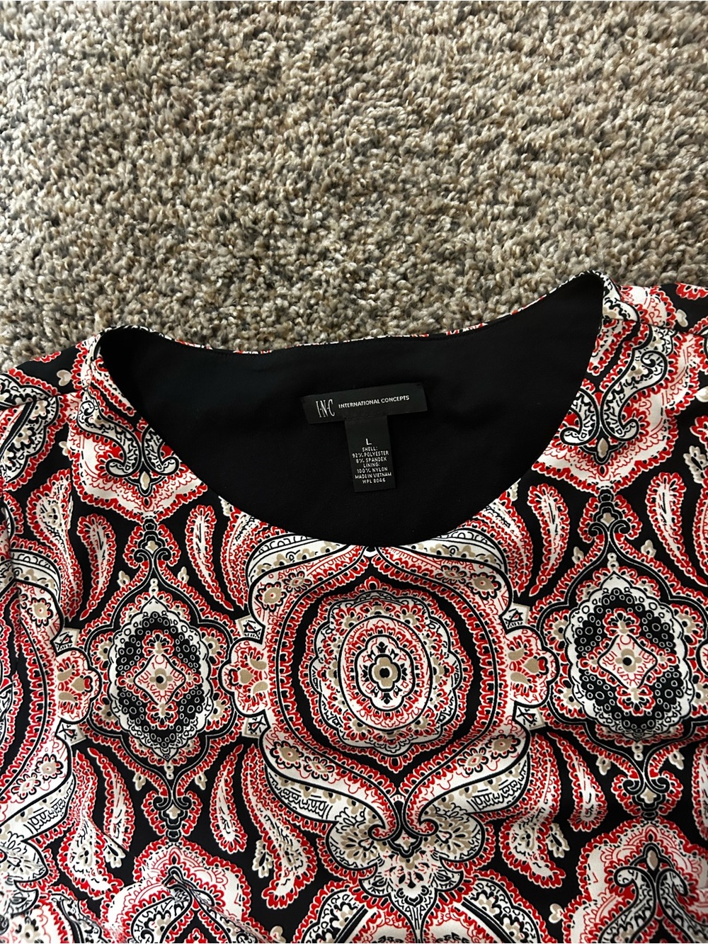 INC International Concepts Black Red Paisley Scoop Neck Top